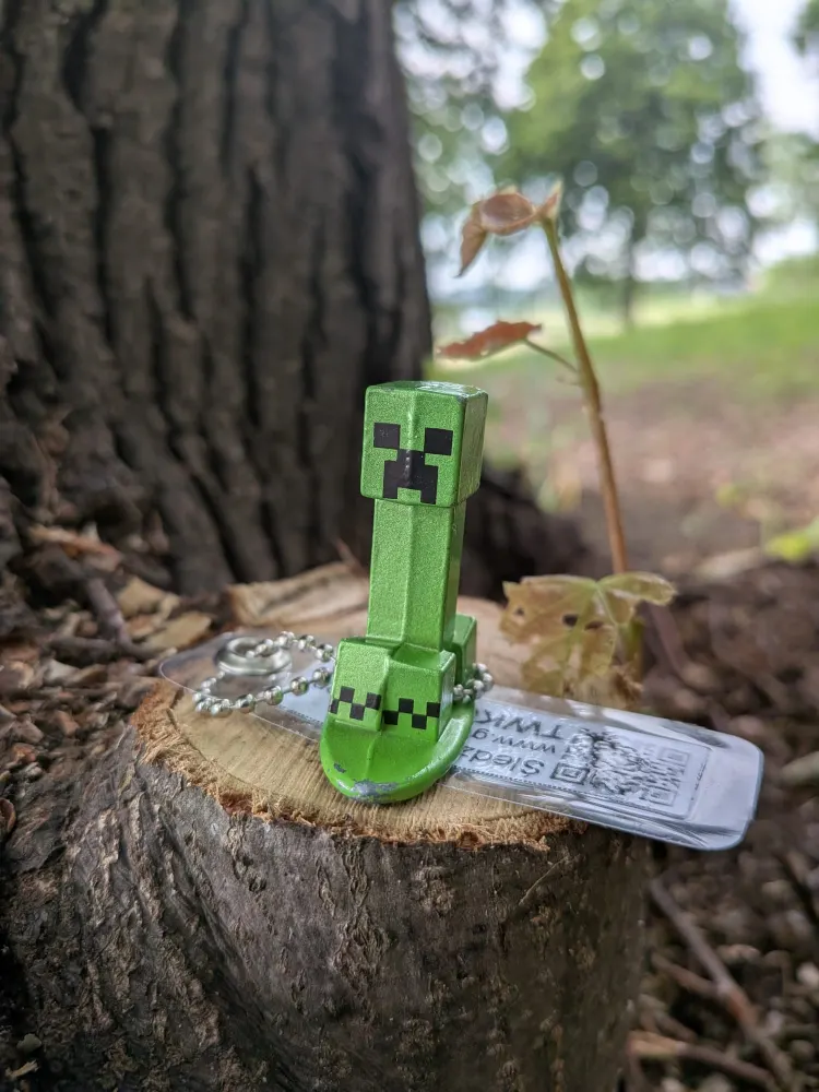 A Creeper toy from Minecraft — a playful trinket for the next player to discover